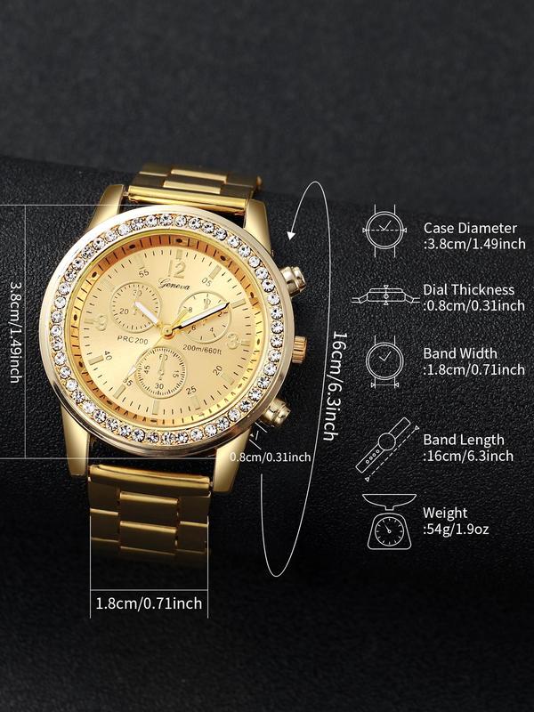 Women's Elegant Rhinestone Decorated Analog Quartz Watch & Butterfly & Chain Bracelet, Fashionable Trendy Watch Set for Women & Girls for Gift without Box