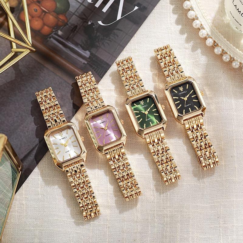 Luxury Ladies Fashion Quartz Watch Simple Scale Square Quality Gold Plated Women Watches Business,Gift with Box,Christmas gift