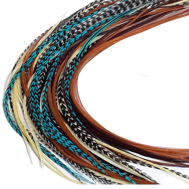 Feather Hair Extensions, 100% Real Rooster Feathers, 20 Long Thin Loose Individual Feathers Plus 20 Beads and Loop Tool Kit