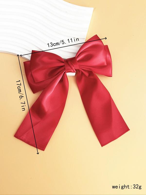 Solid Color Bow Decor Hair Clip, Cute Style Ribbon Bow Hair Clip, Fashionable Hair Accessories for Women & Girls