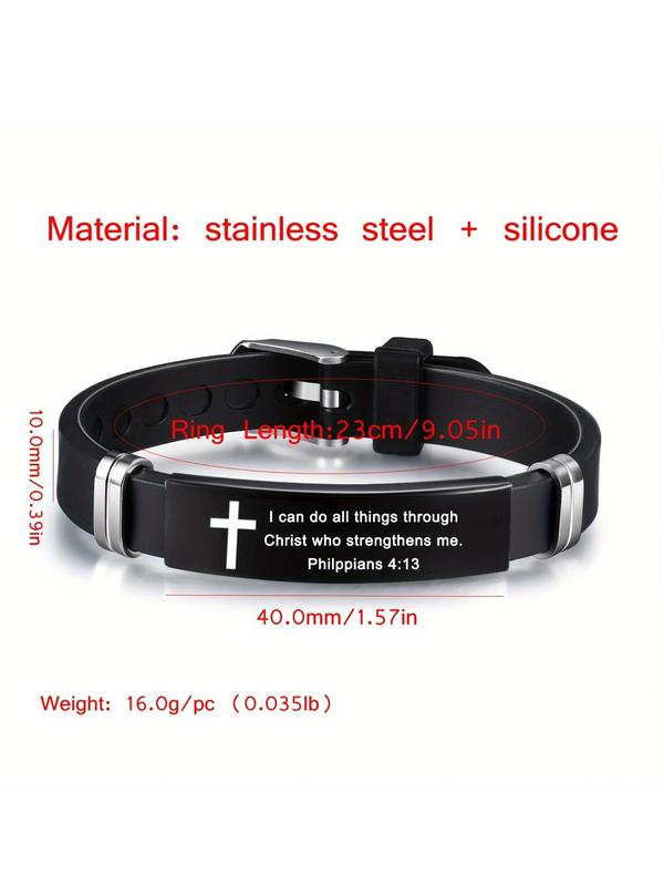 Fashionable Cross & Letter Pattern Bracelet, Adjustable Stainless Steel Bracelet for Men & Women, Trendy All-match & Exquisite Jewelry for Birthday Gift, for Fall Outfits Fall Freshness