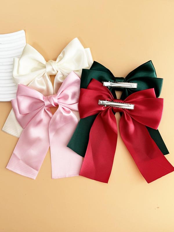 Solid Color Bow Decor Hair Clip, Cute Style Ribbon Bow Hair Clip, Fashionable Hair Accessories for Women & Girls