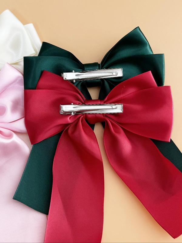 Solid Color Bow Decor Hair Clip, Cute Style Ribbon Bow Hair Clip, Fashionable Hair Accessories for Women & Girls