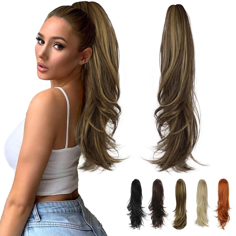 AISI HAIR Ponytail Claw Clip in 22 Inch Pony Tail Hair Extension For Women Natural Wavy Sythetic Hairpieces for Daily Use fluffy hairpiece