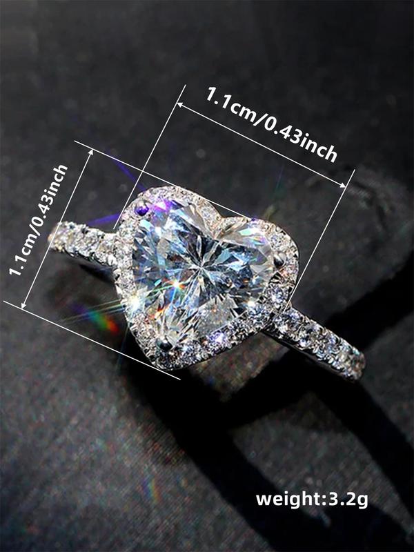 Summer Romantic Heart Shaped Rhinestone Decorated Ring, Fashion Accessories for Wedding Party, Daily Clothing Decor, Trendy All-match & Exquisite Dainty Jewelry for Birthday Gift