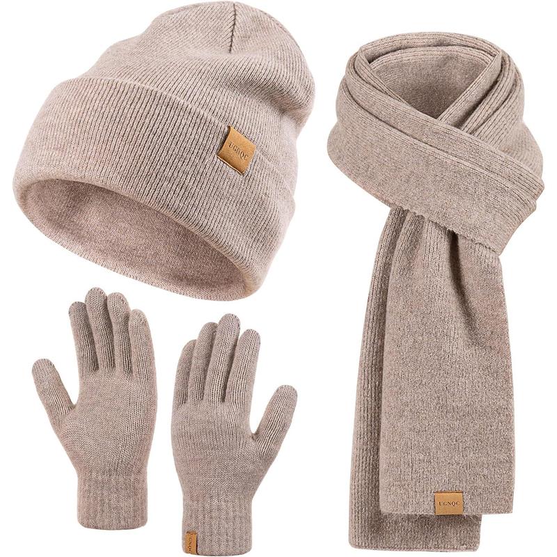 Womens Beanie Winter Hat Touchscreen Gloves Scarf Set Fleece Lined Skull Caps Long Scarf Neck Warmer for Women Men