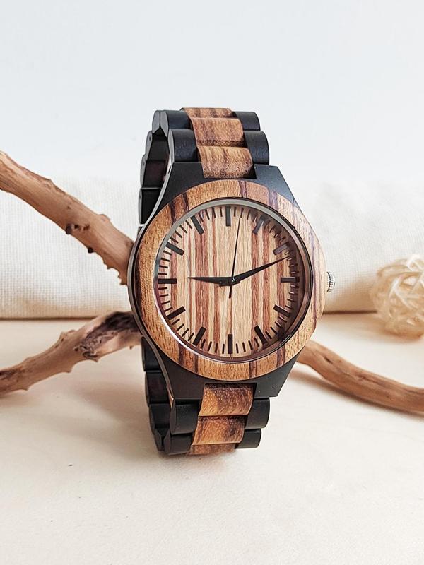 Men's Vintage Wooden Watch, Retro Style Round Dial Quartz Watch for Men, Trendy All-match & Exquisite Watch for Birthday Gift with Box