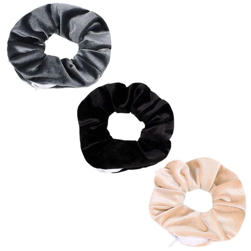 Zipper Scrunchies, Pocket Scrunchie,  & ,  Hair Ties Bracelet, Compatible with  AirPods 3&2&1, Key Money Chapstick Storage Bag, Elastics Hair Band (3PCS Black)