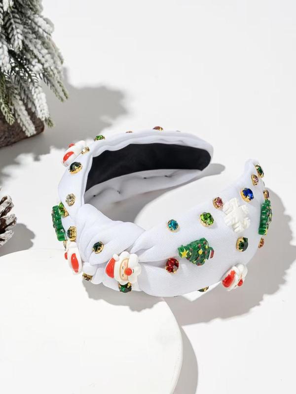 Cute Christmas Themed Knot Design Headband, Rhinestone Decor Hair Hoop for Women & Girls, Fashion Hair Accessories for Party, Daily Clothing Decor