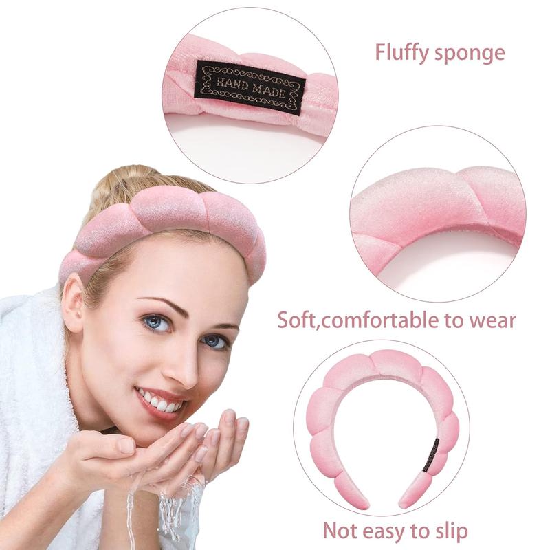 Headband for Women Sponge Headband for Washing  Clouds Soft Hairband Skincare Makeup Headbands for Women Girls Shower Makeup Skincare (Pink)