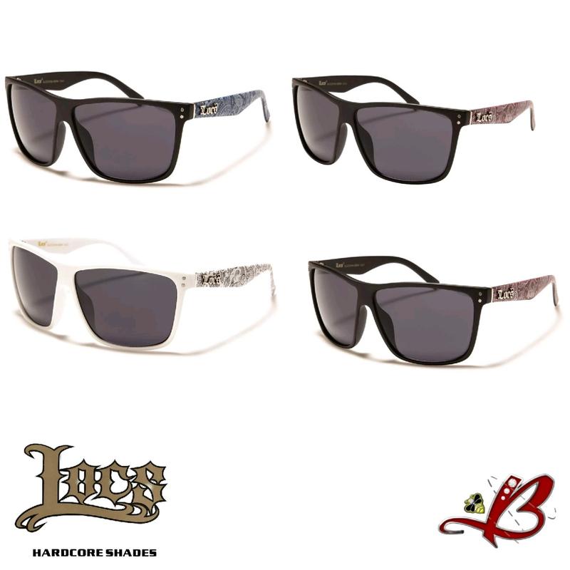 LOCS Retro Style Sunglasses Bandana Printed Temples Dark Lens Matte Black And White  Frames for Men and Women