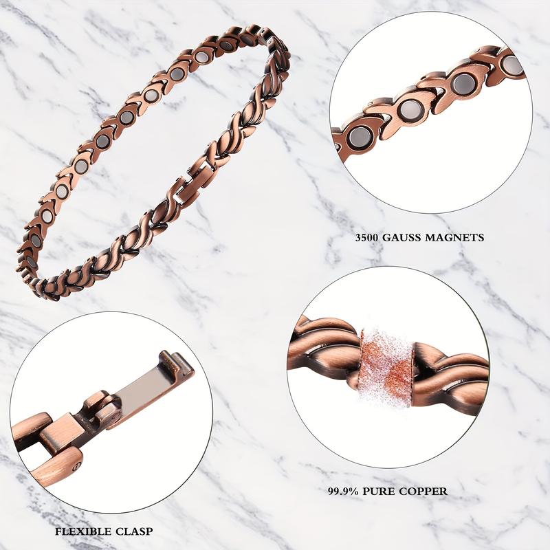 Copper Ankle Bracelet for Women, Copper Magnetic Anklet with 3500 Gauss Magnet Chain Chain, Birthday and Holiday Jewelry Gift with Adjustment Tool