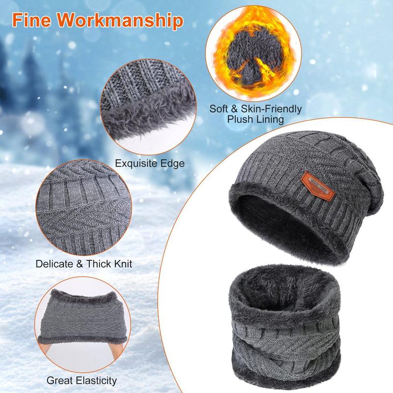 3-Pieces Winter Hat Gloves Scarf Set, Knit Warm Beanie Hat Neck Warm Touch Screen Mittens for Women and Men, Great Christmas Gift