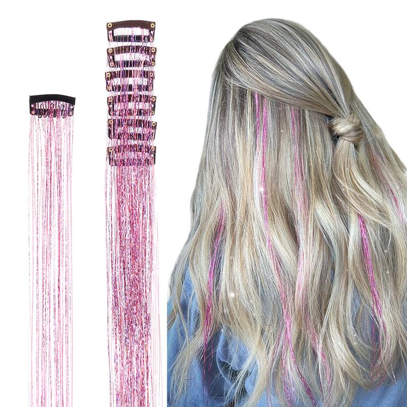 Hair Tinsel, 6pcs Clip in Hair Tinsel 24inch with Clips, Fairy Hair Sparkle Strands