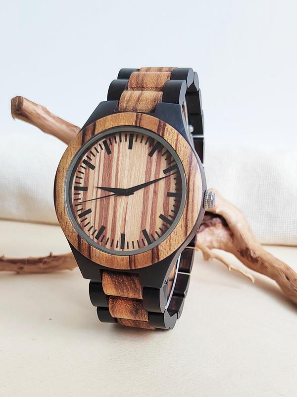 Men's Vintage Wooden Watch, Retro Style Round Dial Quartz Watch for Men, Trendy All-match & Exquisite Watch for Birthday Gift with Box