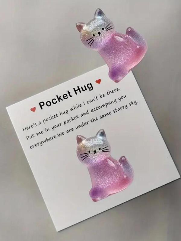 Cute Cat Design Pocket Hug Charm, Glitter Cat Charm, Fashionable Diy Jewelry Accessories for Women & Girls, Perfect for Birthdays