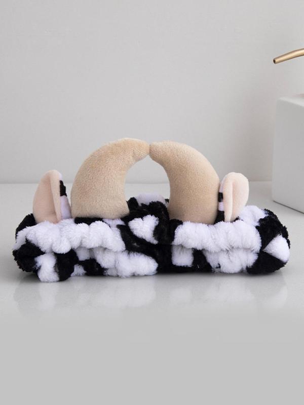 Cute Cow Print Plush Hair Band, High Stretch Cute Cow Horns Decor Hair Band for Women and Girls, 2024 Trendy Kawaii Hair Accessory for Face Washing & Makeup, Skin Care, Shower, Spa