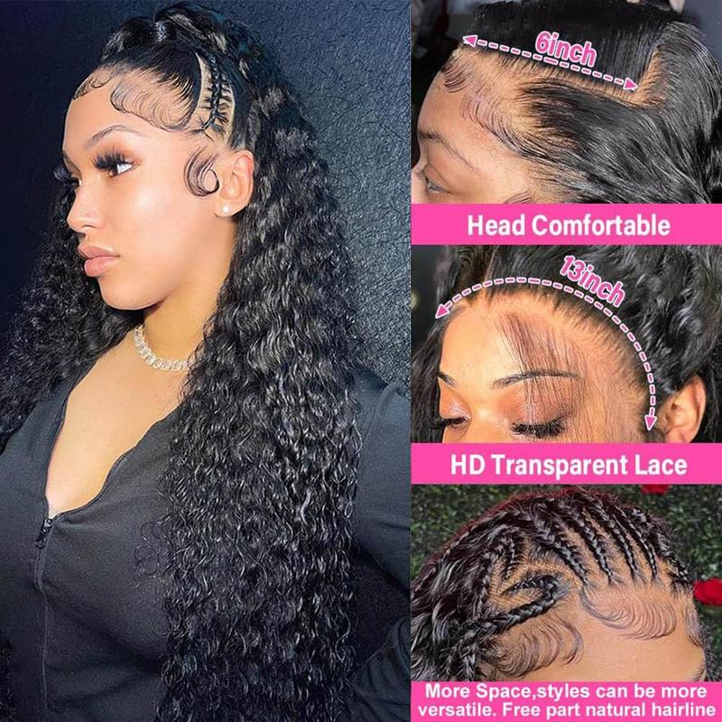 Deep Wave 13x6 Lace Front Wigs Human Hair Wigs Brazilian Transparent Deep Curly Lace Frontal Wigs Human Hair Lace Front Wigs Pre Plucked 180% Density Natural Color C