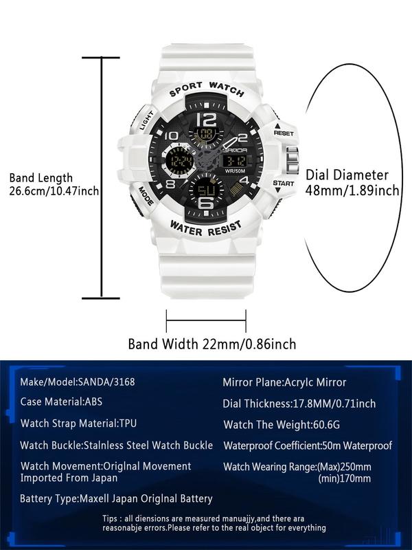 Men's Sportive Digital Analog Quartz Watch, Fashionable Digital Watch with Alarm Mode, Trendy Watch for Daily Life