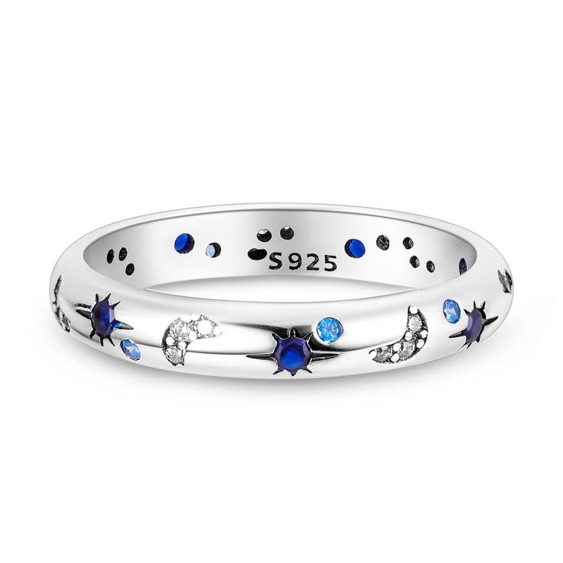 Stars & Moon Pattern Ring for Women All-match Eternity Cute Band Rings for Teen Girls Size 5-11