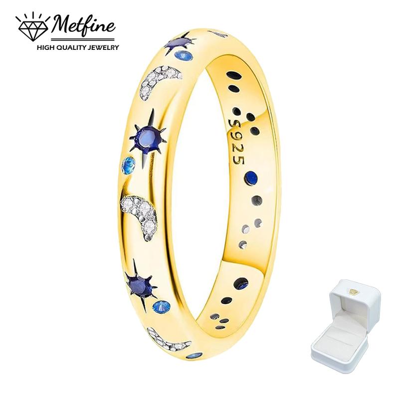 Stars & Moon Pattern Ring for Women All-match Eternity Cute Band Rings for Teen Girls Size 5-11