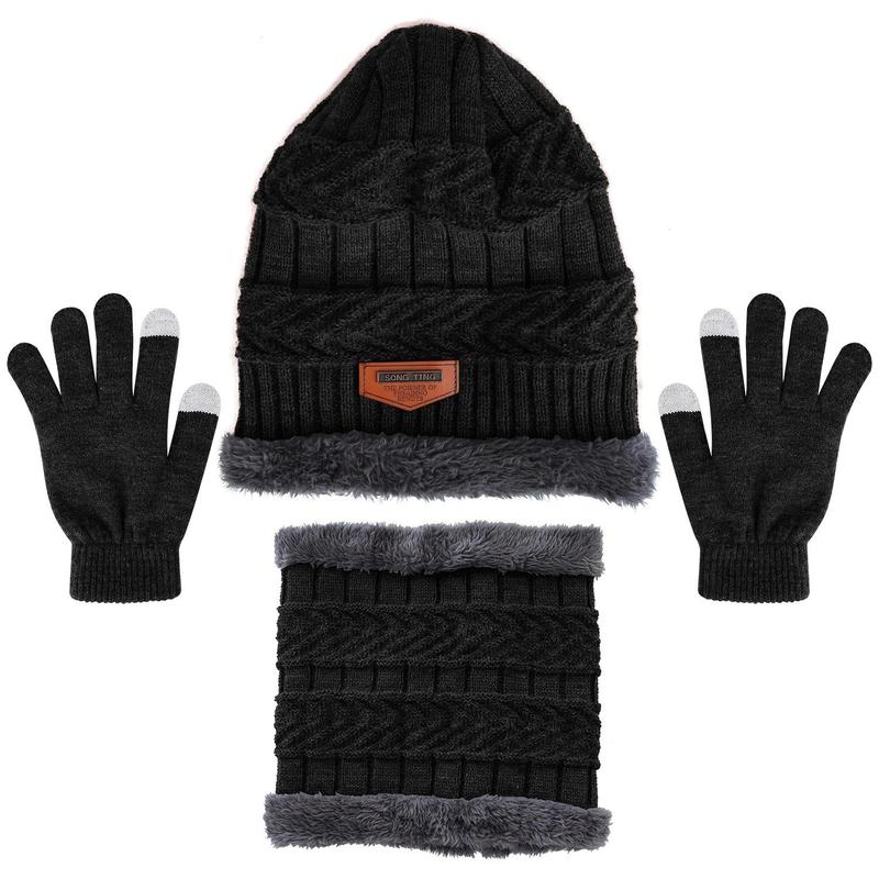 3-Pieces Winter Hat Gloves Scarf Set, Knit Warm Beanie Hat Neck Warm Touch Screen Mittens for Women and Men, Great Christmas Gift