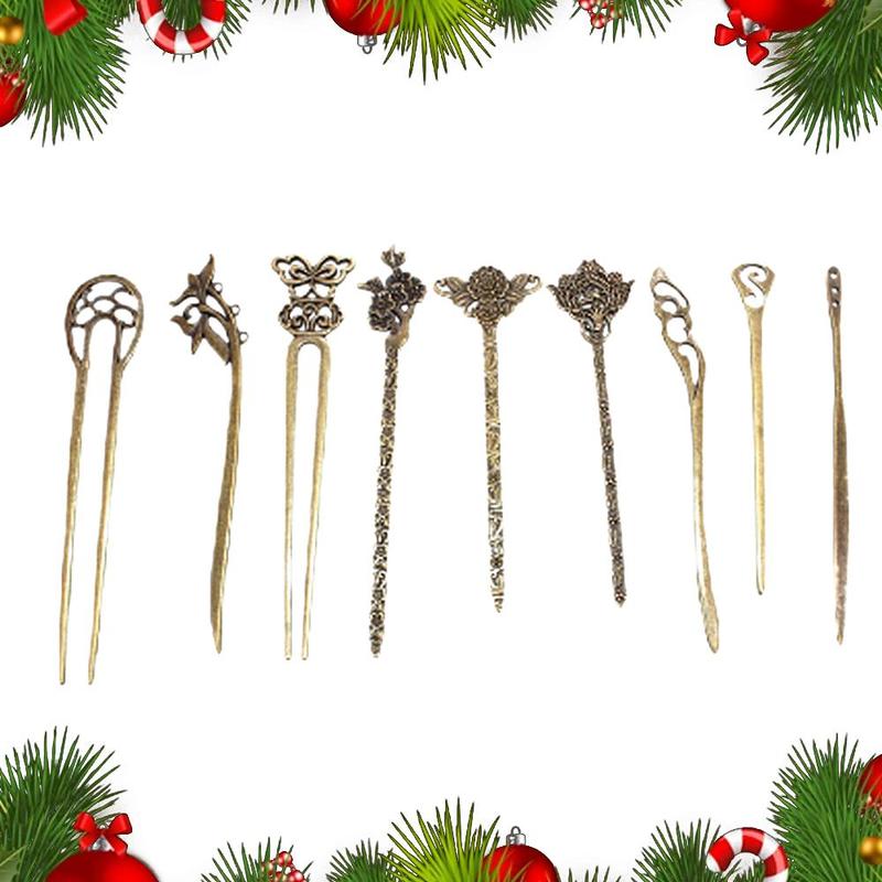 Vintage Style Hair Pin (9pcs set), Hair Styling Tool, Heatless Hair Accessories for Women & Girls, Christmas Gift