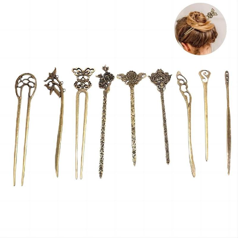 Vintage Style Hair Pin (9pcs set), Hair Styling Tool, Heatless Hair Accessories for Women & Girls, Christmas Gift