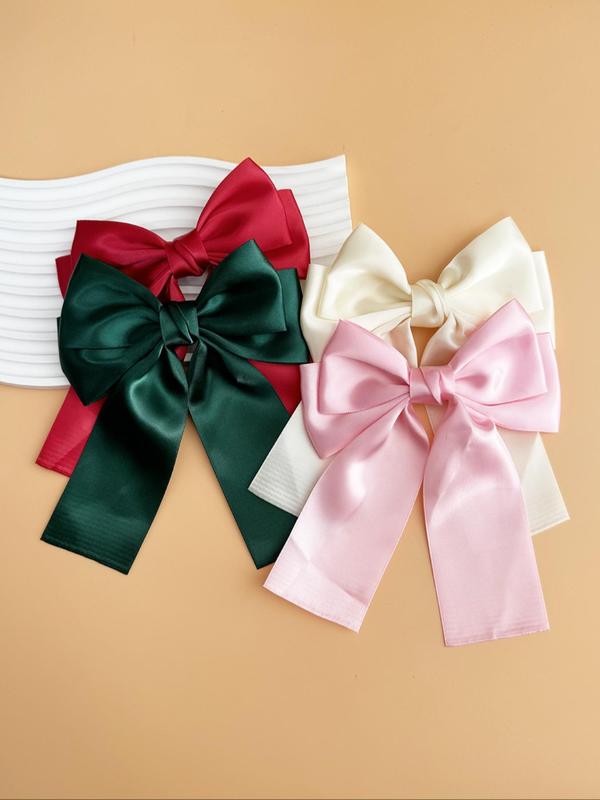 Solid Color Bow Decor Hair Clip, Cute Style Ribbon Bow Hair Clip, Fashionable Hair Accessories for Women & Girls