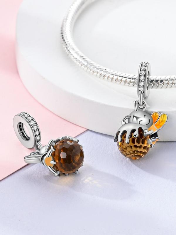 Cute Bee & Honey Pot Design Pendant, Rhinestone Decorated Pendant for Women & Girls, Diy Jewelry Making Supplies for Necklace and Bracelet for Holiday Engagement Gift