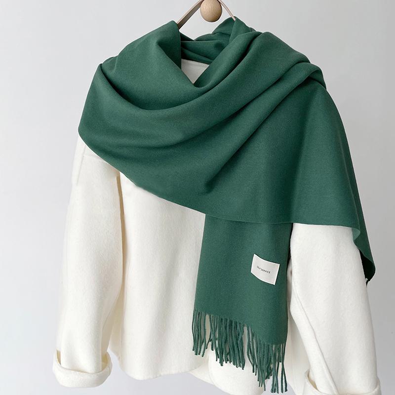 Luna&Dolphin Women Winter Solid Color Scarf Imitation Cashmere Soft Brown White Warm Knitted Woolen Ins Neck Pashmina Big Shawl