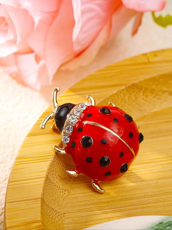 Cute Ladybug Design Brooch, Rhinestone Decorated Insect Brooch, Fashion Accessories for Women & Girls, Trendy All-match & Exquisite Brooch for Birthday Gift