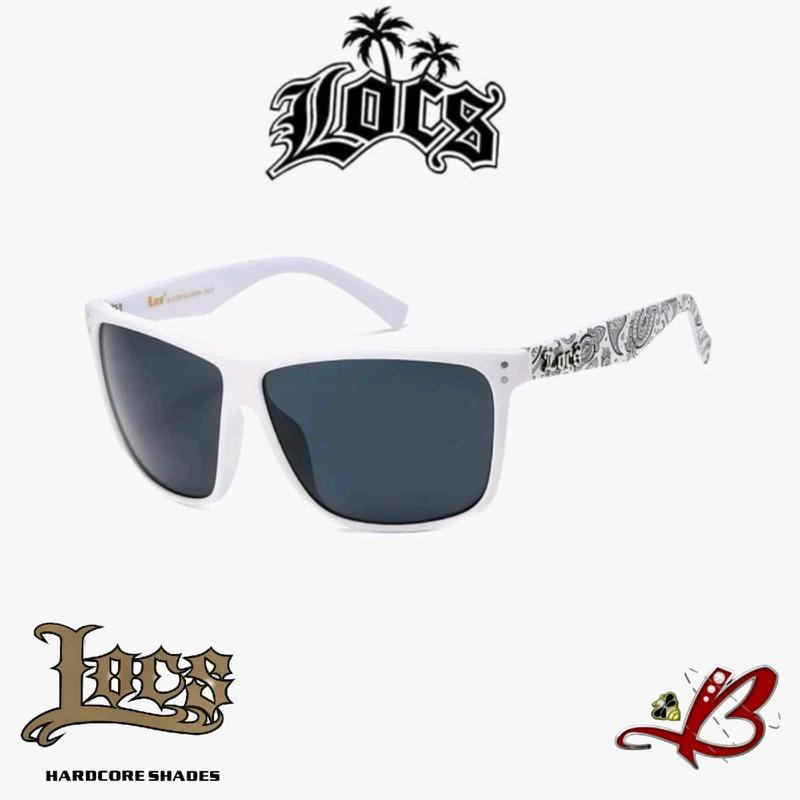 LOCS Retro Style Sunglasses Bandana Printed Temples Dark Lens Matte Black And White  Frames for Men and Women