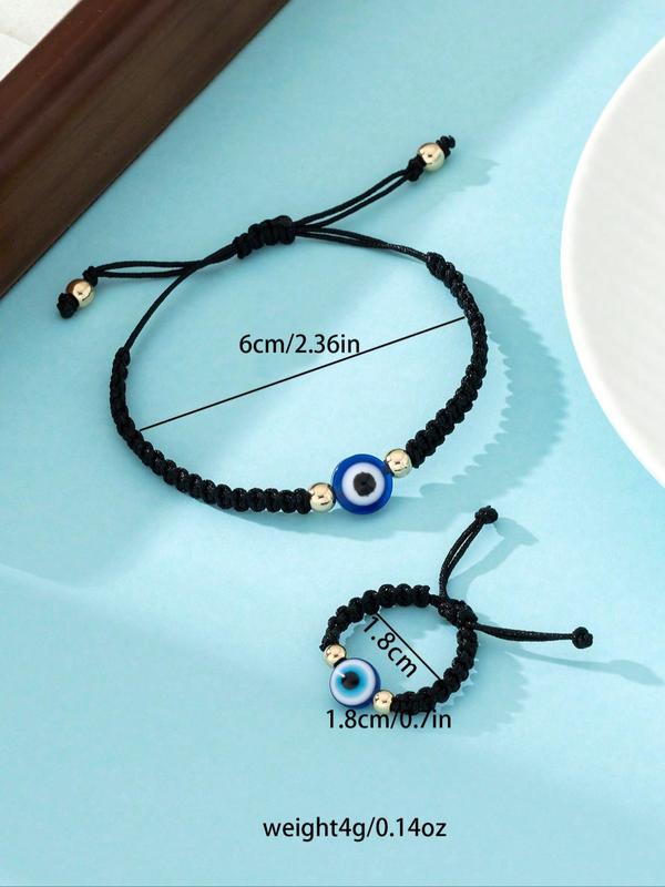 Evil Eye Design Adjustable Bracelet & Ring, Fashionable Jewelry Set for Women & Men, Trendy All-match & Exquisite Jewelry for Birthday Gift