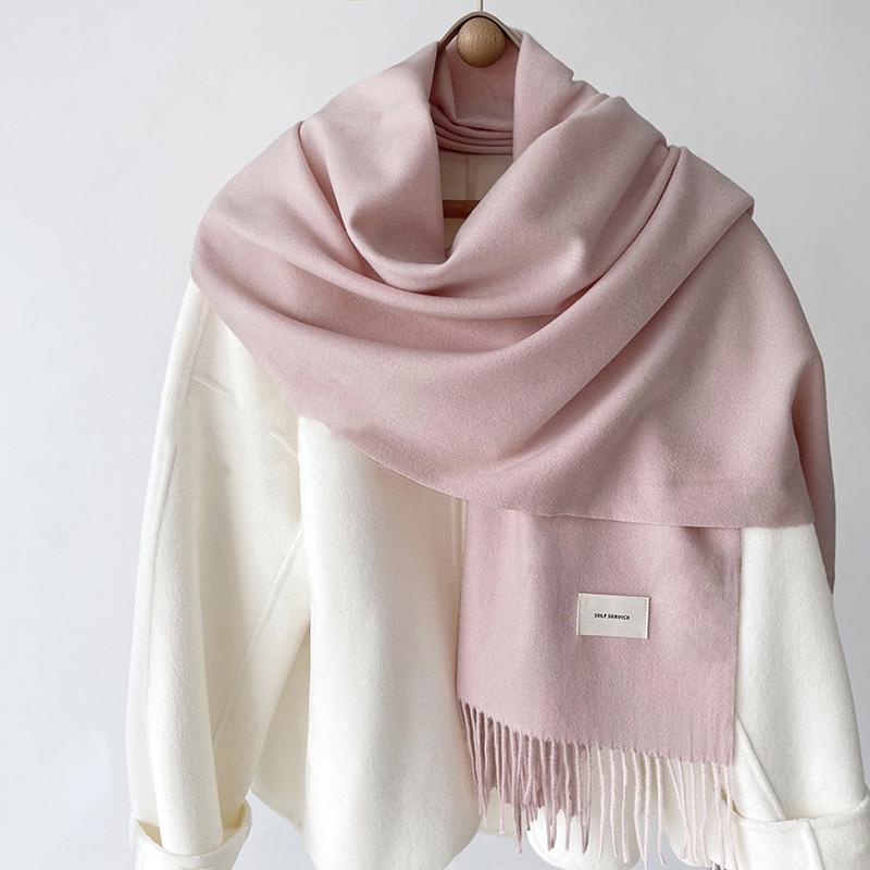 Luna&Dolphin Women Winter Solid Color Scarf Imitation Cashmere Soft Brown White Warm Knitted Woolen Ins Neck Pashmina Big Shawl