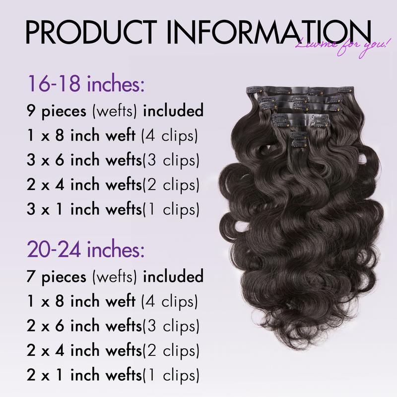 LUVME 100% Virgin Human Hair Extensions 135g Pack Straight, Body Wave, Kinky Curly, Yaki Straight Clip-In