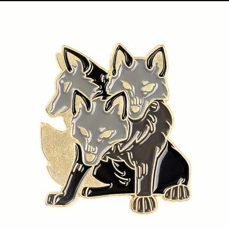 Three headed hellhound wolf enamel pin