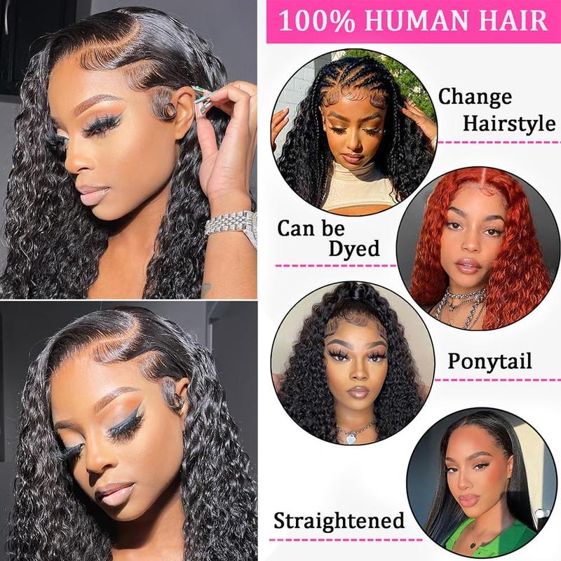 Deep Wave 13x6 Lace Front Wigs Human Hair Wigs Brazilian Transparent Deep Curly Lace Frontal Wigs Human Hair Lace Front Wigs Pre Plucked 180% Density Natural Color C