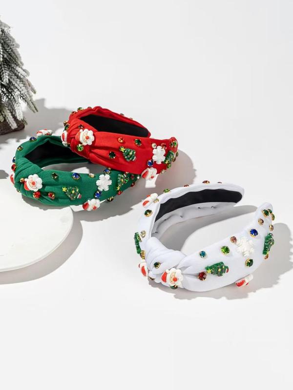 Cute Christmas Themed Knot Design Headband, Rhinestone Decor Hair Hoop for Women & Girls, Fashion Hair Accessories for Party, Daily Clothing Decor