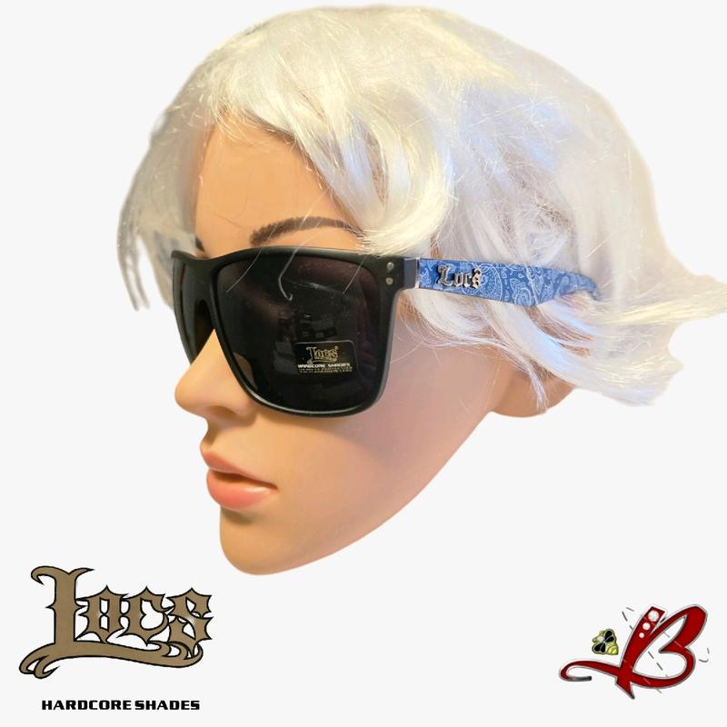 LOCS Retro Style Sunglasses Bandana Printed Temples Dark Lens Matte Black And White  Frames for Men and Women