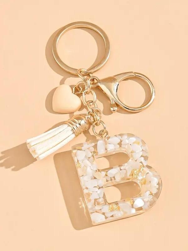 Cute Letter & Heart Design Keychain, Fashionable Resin Pendant Keychain for Women & Girls, Trendy All-match Keychain for Birthday Gift, Keychain for Car, Key