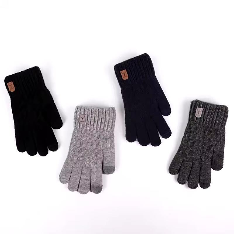 New Men'S Warm Gloves Winter Touch Screen plus Fleece Gloves Cold Warm Wool Knitted Gloves GAFASTWO