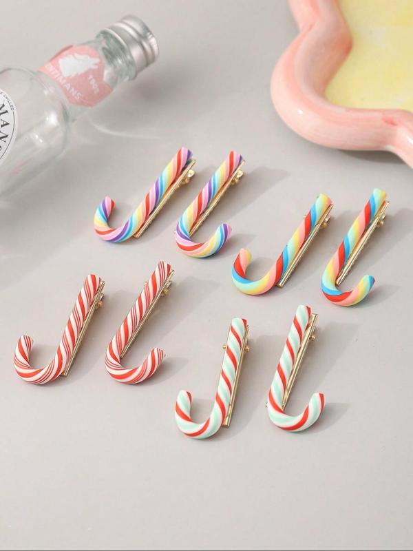 Cute Casual Colorful Candy Cane  Design Hair Clips, Christmas Themed Hair Accessories for Women & Girls, Suitable for Christmas Party Holiday Decor