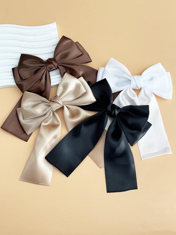 Solid Color Bow Decor Hair Clip, Cute Style Ribbon Bow Hair Clip, Fashionable Hair Accessories for Women & Girls