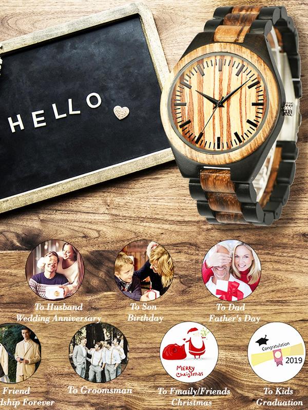 Men's Vintage Wooden Watch, Retro Style Round Dial Quartz Watch for Men, Trendy All-match & Exquisite Watch for Birthday Gift with Box