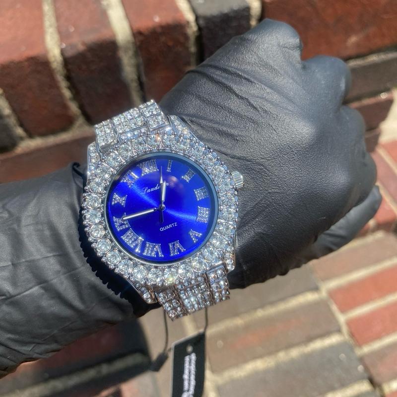 Iced Bling Out Red Blue Silver PT Hip Hop Watch Analog Luxury