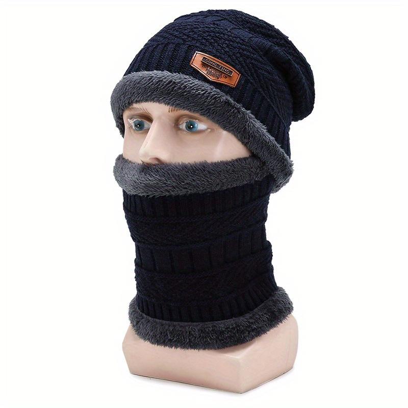 Winter Fleece Lined Beanie And Scarf Set - Warm Thick Knitted Hat With Ear Protection, Windproof Neck Gaiter, Suitable For Outdoor Skiing, Mountain Climbing, Sports | Polyester, Knitted Fabric, Hand Wash | Suitable For Christmas, Halloween,