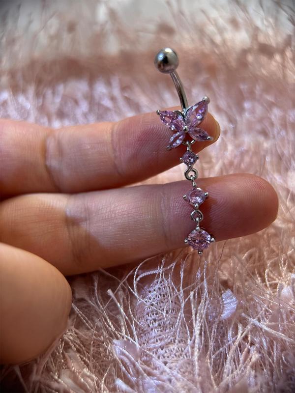 Rhinestone Butterfly Decor Belly Button Ring for Gift, 2024 New Fashion Ear Piercing Jewelry for Party, Daily Clothing Decor, Trendy All-match & Exquisite Jewelry for Birthday Gift