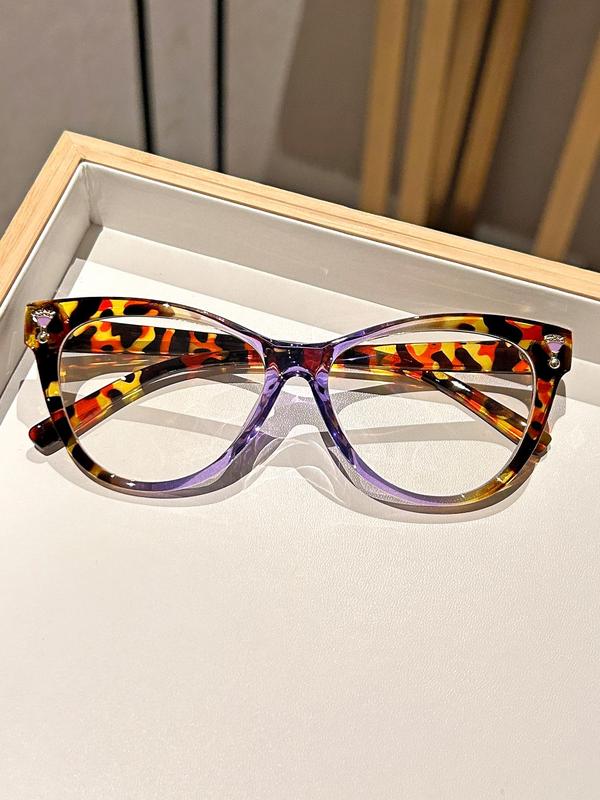 Simple Eyeglasses for Everyday Use, Leopard Pattern Cat Eye Frame Basic Eyeglasses, Fashion Eyewear for Men & Women, Perfect for Student Daily Use