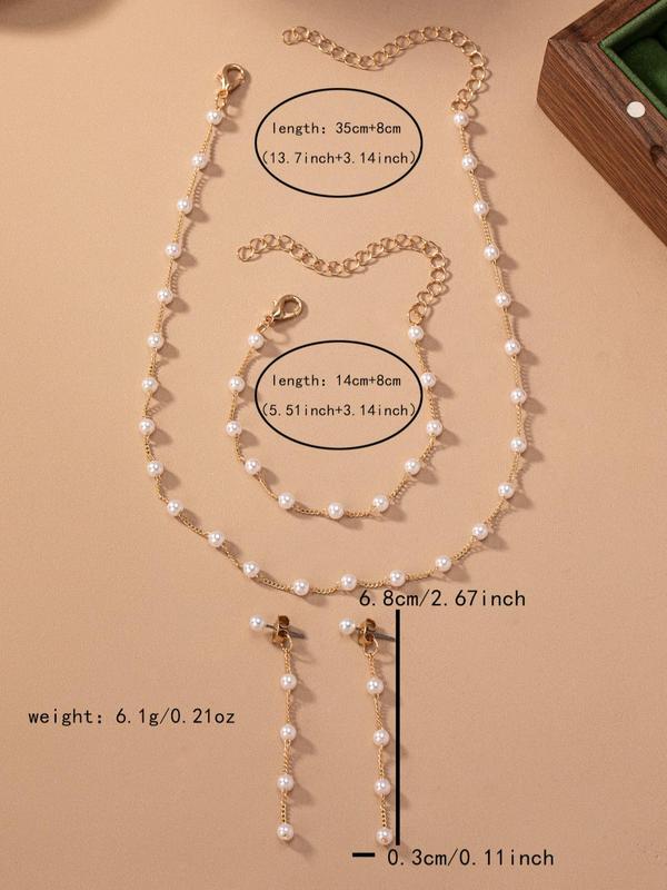 Women's Elegant Faux Pearl Decorated Necklace & Bracelet & Dangle Earrings, Exquisite Trendy Jewelry Set, Fashionable Jewelry Set for Party Decoration